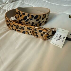 Francesca's Collections Tan and Black Animal Print Belt with Gold Buckle